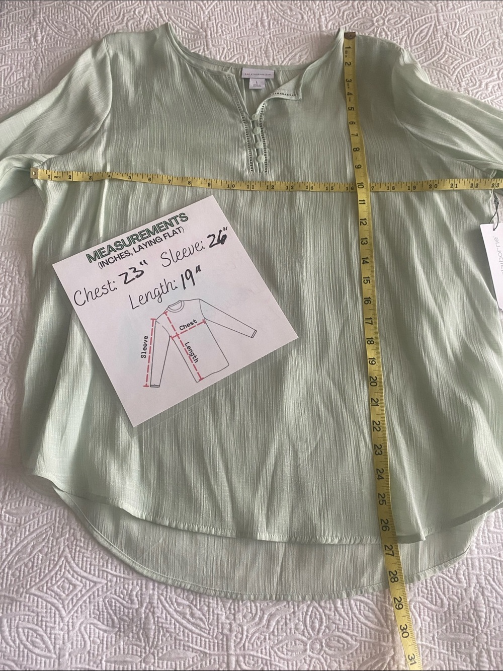 Liz Claiborne Sea Foam Green Sheer Button Front Peasant-Style Blouse Sz Large - Picture 7 of 12